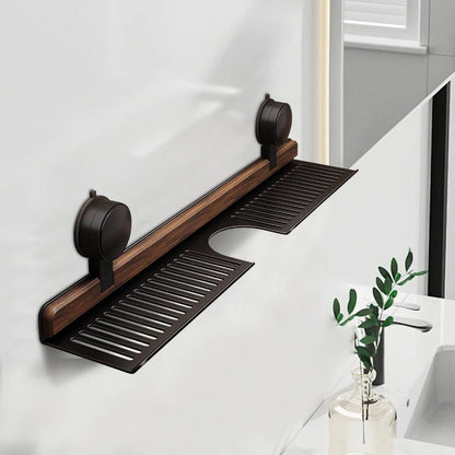 Walnut Suction Cup Bathroom Shelf No Drilling Faucet Organizer Rack Over Faucet Sink Rack Bathroom Accessories