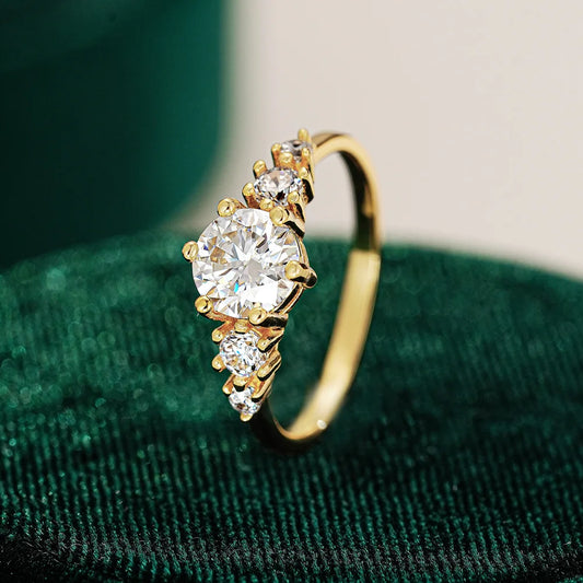 French light luxury 9999 24K real gold ring moissanite women's fashion versatile ring tail Accessories Wedding Jewelry