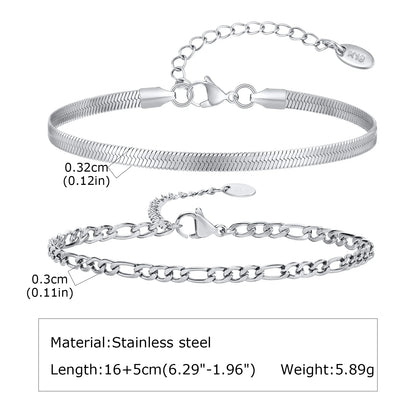 2pcs Men's Chain Bracelets,Silver Color Stainless Steel Rope Twisted Adjustable Chain Wristband,Simple Jewelry Gift for Dad Him