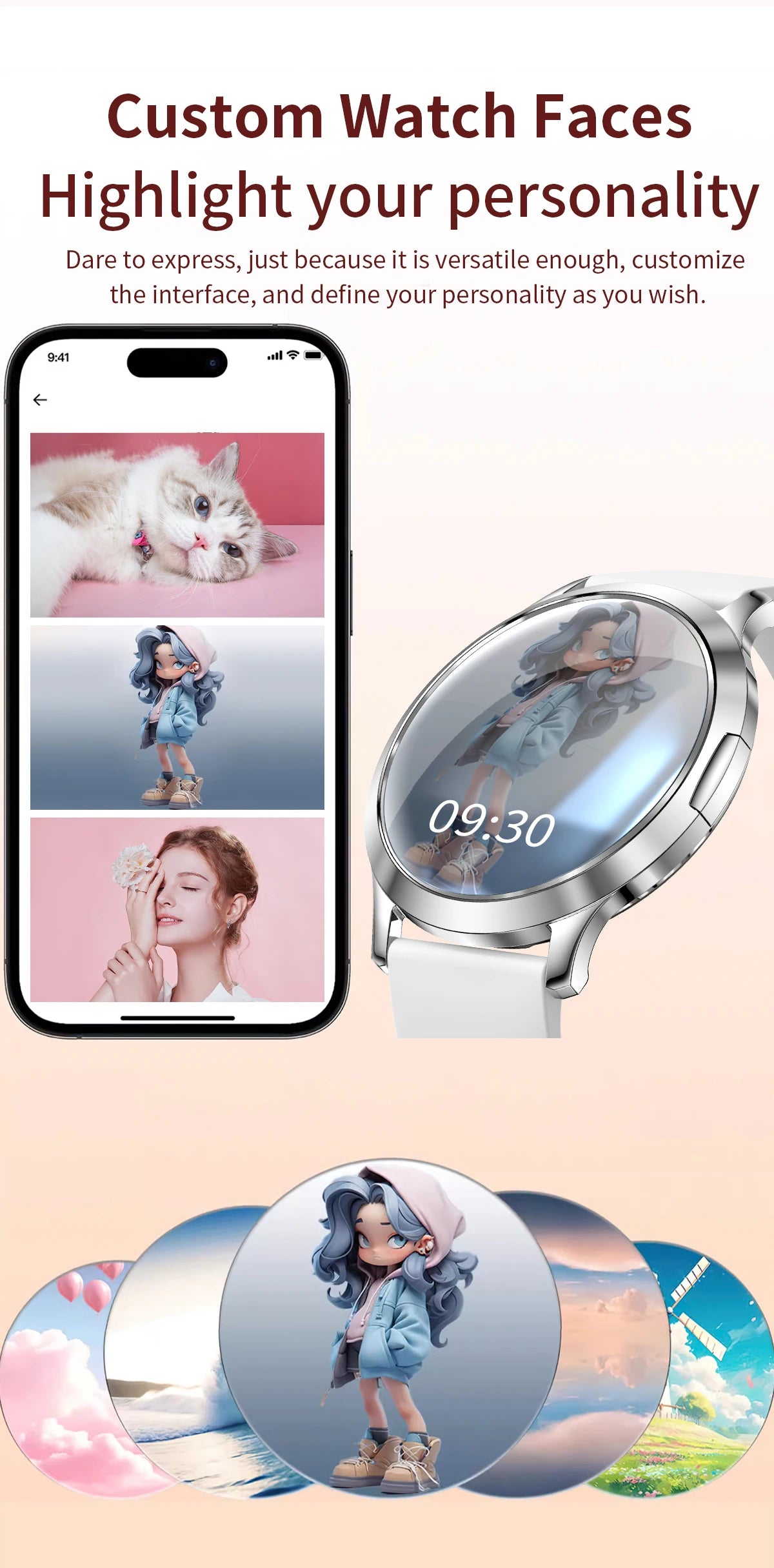 2026New Ultra-thin Women Smart Watch HD AMOLED Full Touch Screen Bluetooth Call Blood Pressure IP68 Waterproof NFC 7.3mm bracele