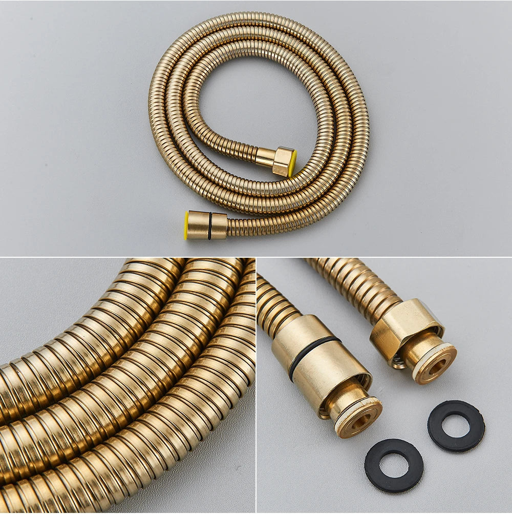 Brushed Gold Handheld Shower Bathroom Shower Faucet Hot & Cold Water Tap Brass Shower Holder 1.5M Hose Brass Shower Valve