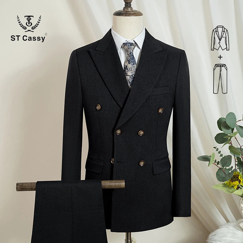 ST Cassy dark blue high quality luxury men's suit 2 piece set wedding groom suit for Men Stylish Business office suit