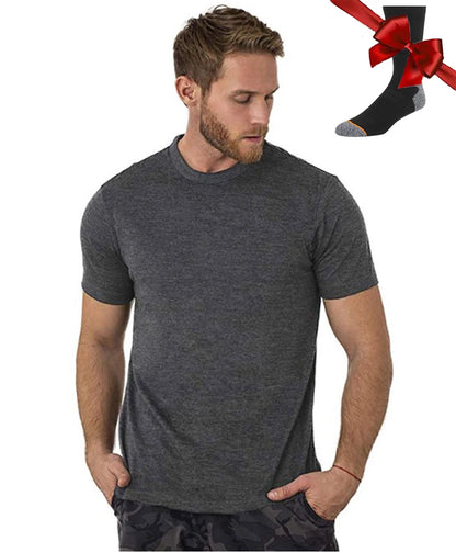 100% Superfine Merino Wool T Shirt Mens Base Layer Shirt Merino Wool Wicking Breathable Quick Dry Anti-Odor +Merino Wool Socks