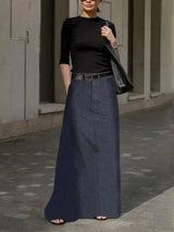 Denim-Look Pocket Maxi Skirt
