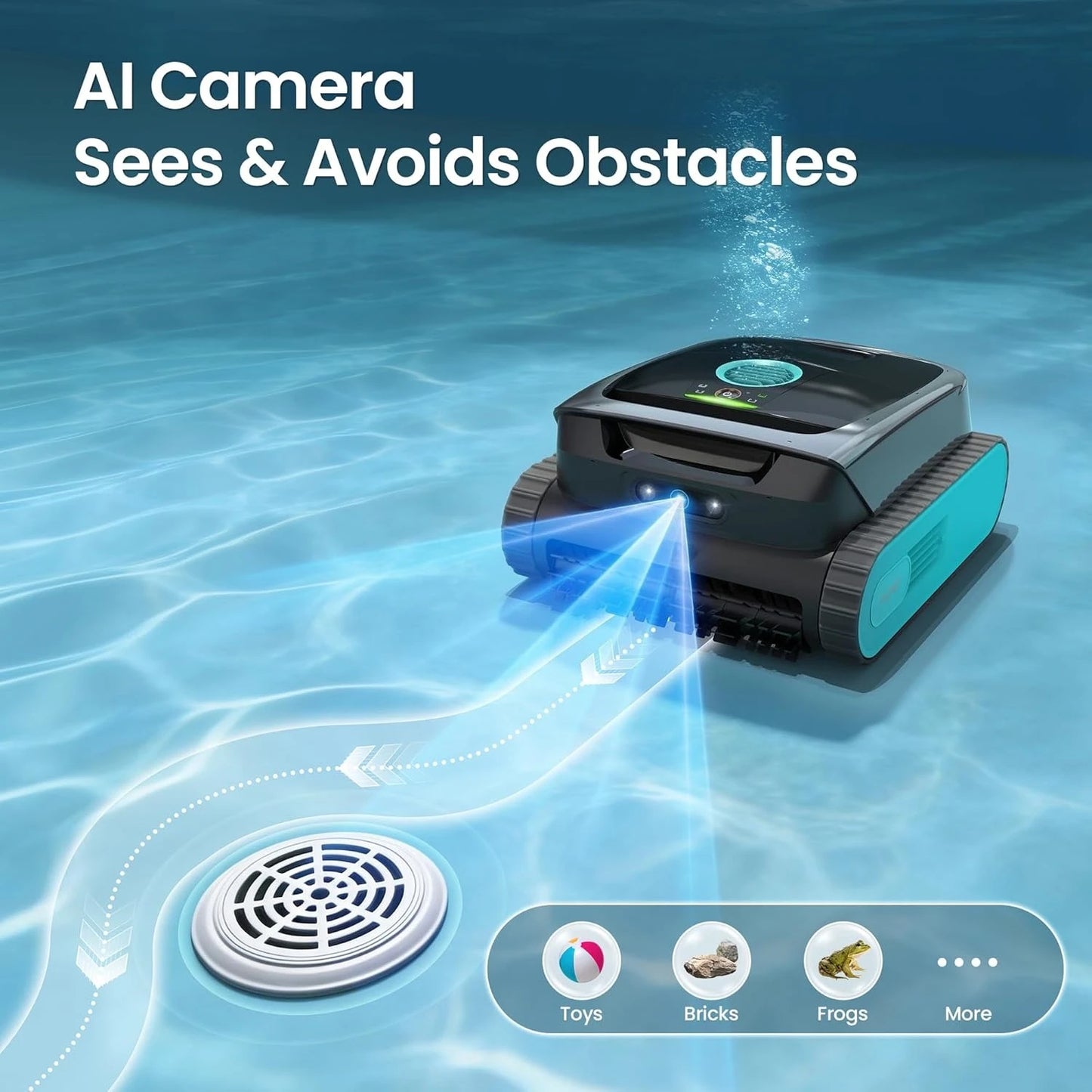 Cordless Robotic Pool Cleaner with Wireless Charging Dock, Smart Waterline Parking, Custom
