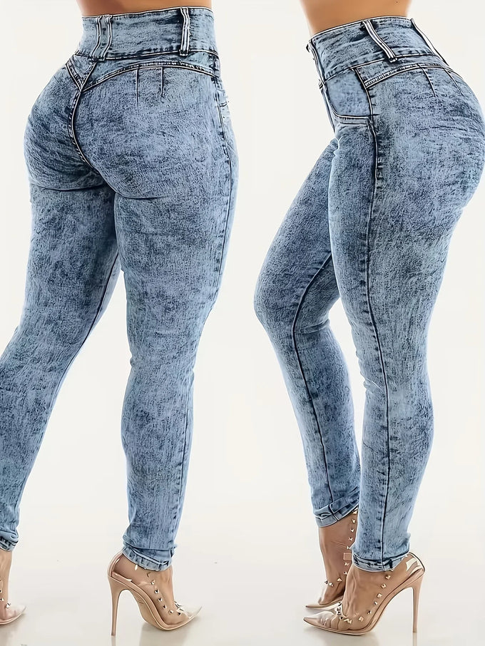 Denim-Look Printed Stretch Leggings