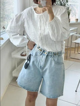 High-Waisted Wide-Leg Denim Shorts