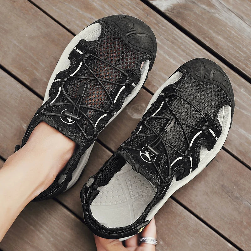 Genuine Leather Men's Sandals Summer Classic Outdoor Lightweight Walking Sneakers Hiking Men's Sandals Casual Beach Wading Shoes