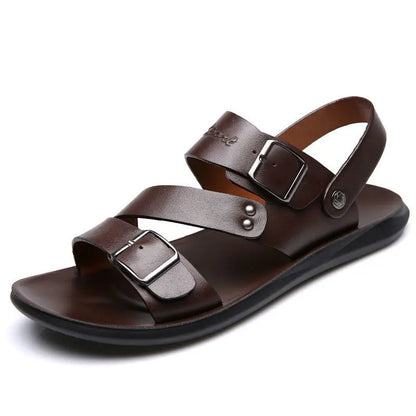 Fashion Sandals Male Solid Color PU Leather Men Shoes Summer Comfortable Open Toe Leather Mens Sandals Beach Leather Footwear