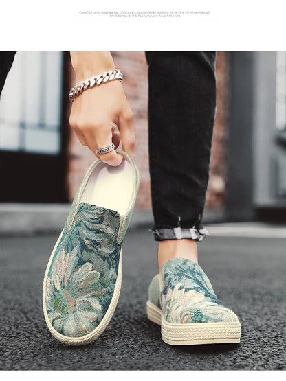 Men's canvas slippers summer new breathable outdoor soft-sole casual slippers party sandals Joker tide half slippers cloth shoes
