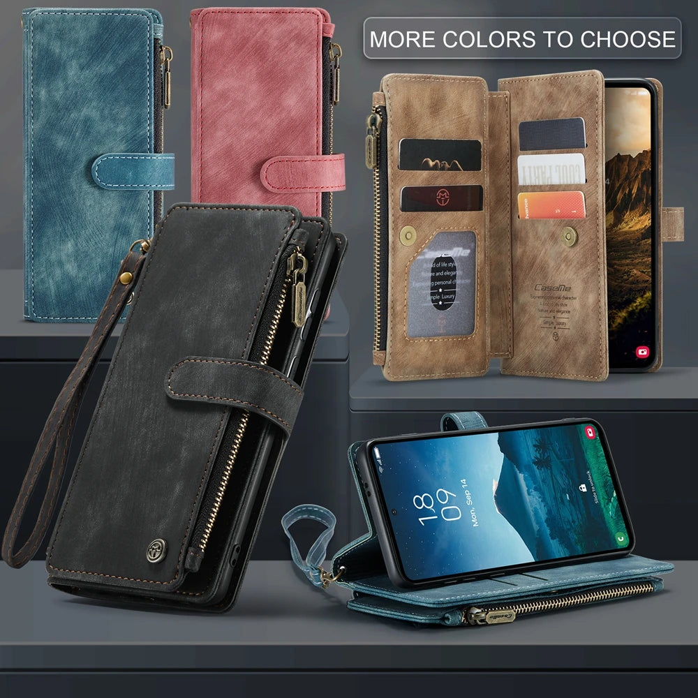 Leather Zipper Wallet Case For Samsung Galaxy A14 A15 A16 A17 A24 A25 A33 A34 A35 A36 A53 A54 A55 A56 A71 A72 4G 5G Phone Cover