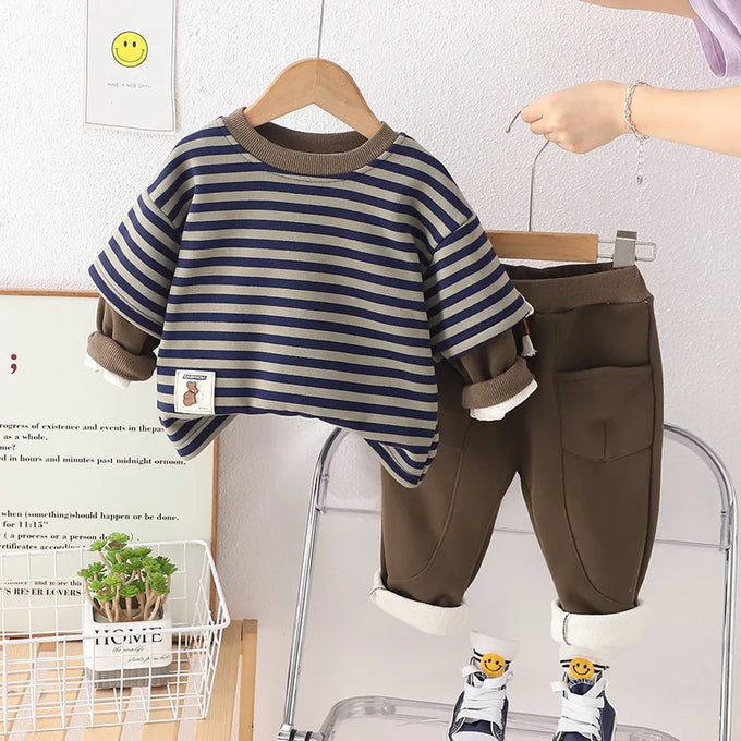 Kids' Striped Warm Top & Pants Set — product image