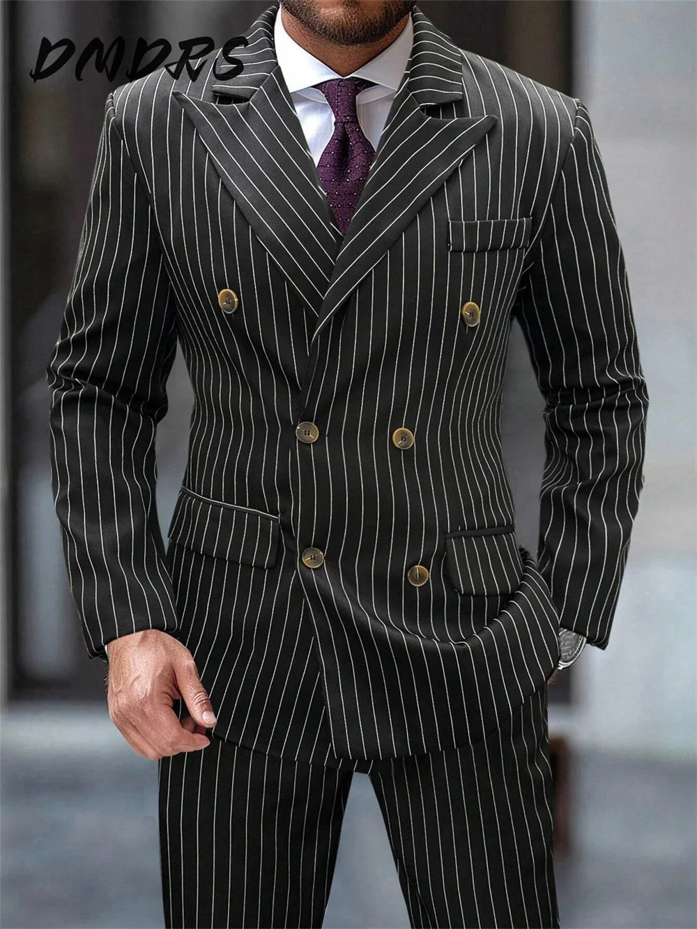 Classic Stripe Men's Suit Jacket Pants 2 Piece Formal Business Men Solid Color Suit For Groom Wedding Shawl Lapel Tailored Suit