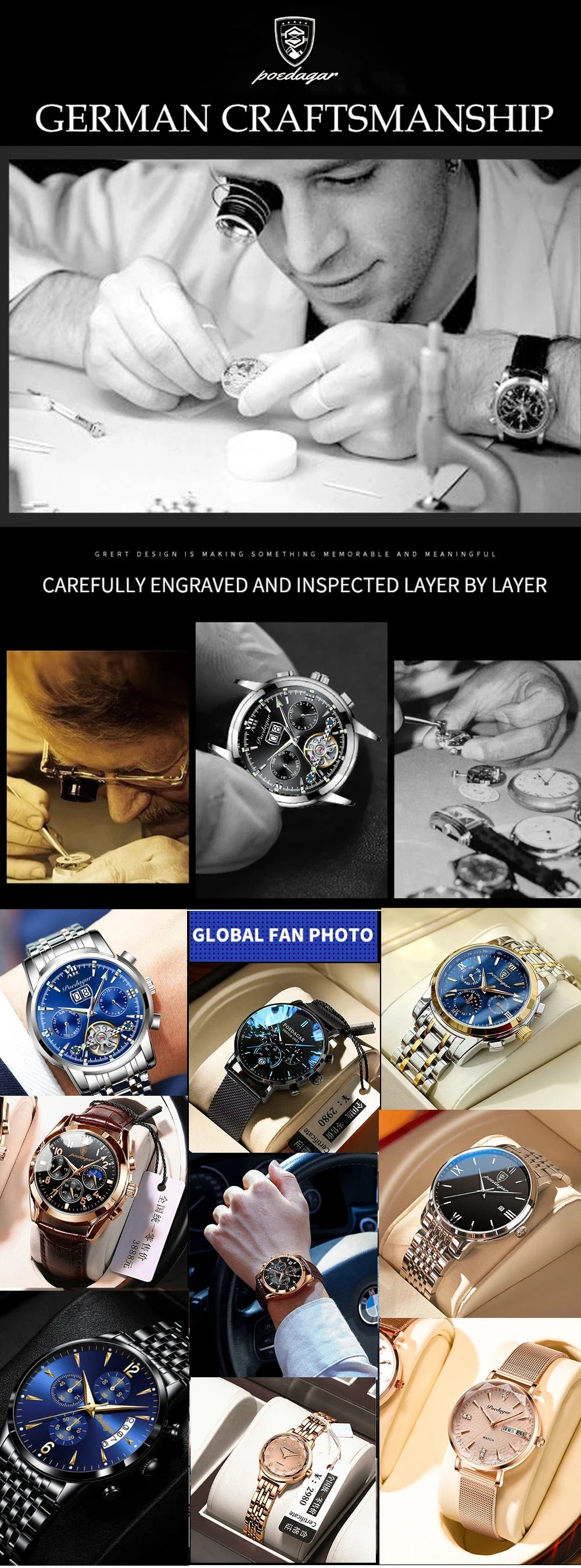 POEDAGAR Top Original Casual Watch For Men Waterproof Luxury Fashion Men's Clock Stainless Steel Man Wristwatch Quartz Sport+Box