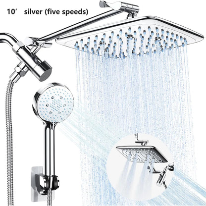 Stainless Steel 8/10 Inch Overhead Showerhead 5 Modes With Extension Arm Multi-function Hand Shower Wall Mounted Showerhead Set