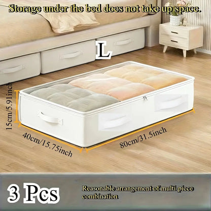 3pcs White Underbed Storage Boxes, Foldable Underbed Organizer Bins, Excellent Function And Versatile Use For Blankets, Skirts,