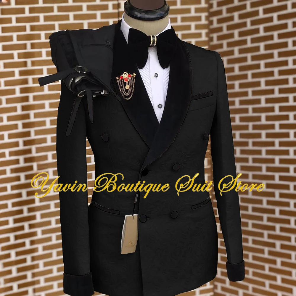 Men's 2 Pieces Suit Floral Set Double Breasted Shawl Lapel Jacket Formal Blazer Pants for Wedding Prom Dinner Party