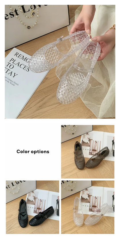 Transparent crystal women's shoes 2026 summer new jelly hollow soft sole fashionable versatile outer wear cool slippers women