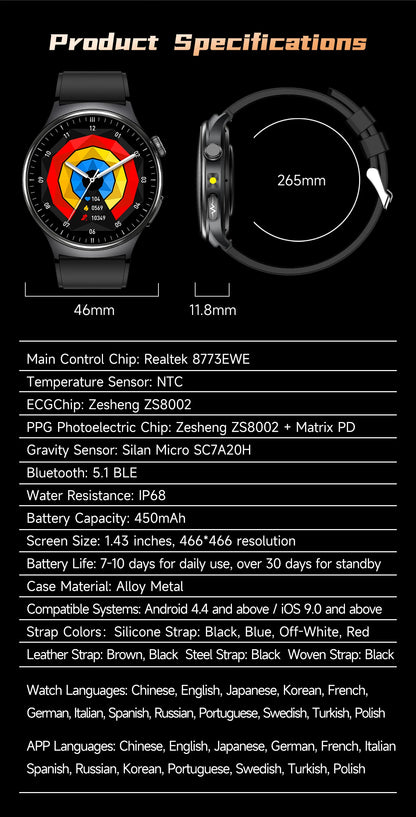 2026New High-end Health Smart Watch For Men Women Blood Lipids Uric Acid Blood Pressure Accurate Data ECG+PPG BT Call Smartwatch
