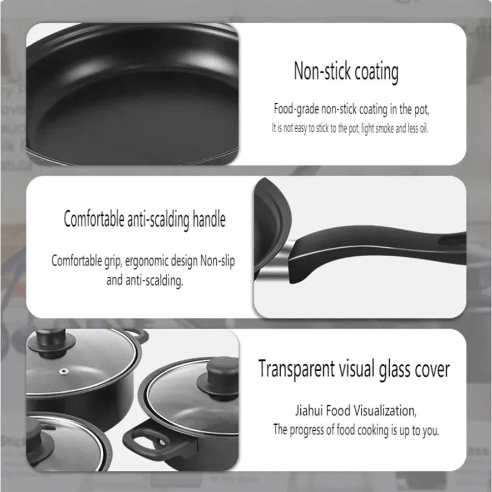 12Pcs Non Stick Cookware Set Milk Pot Maifan Stone Frying Pan with Lid Cooking Pot Set Stackable Pot Set for All Hob