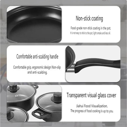 12Pcs Non Stick Cookware Set Milk Pot Maifan Stone Frying Pan with Lid Cooking Pot Set Stackable Pot Set for All Hob