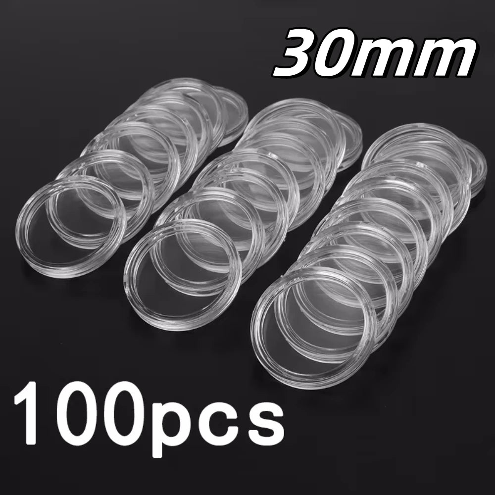 100Pcs 16-40mm Transparent Round Coin Storage Box Capsules Collection Coin Holder Containers Coin Capsule Case Supplies Gifts