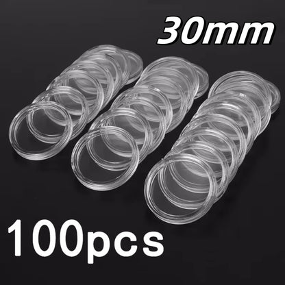 100Pcs 16-40mm Transparent Round Coin Storage Box Capsules Collection Coin Holder Containers Coin Capsule Case Supplies Gifts