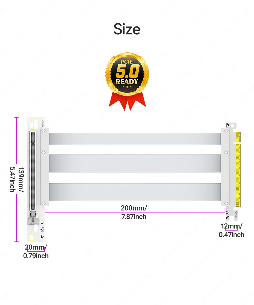 JEYI PCIe 5.0 X16 Riser Cable - 90° GPU Extension for RTX 5090/4090 & RX 7900 XTX, Mining Rig, WRX80/TRX40, 15cm/18cm/20cm/30cm