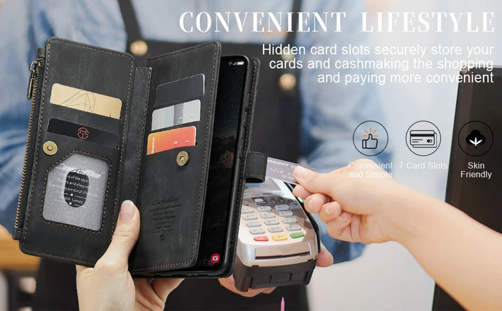Leather Zipper Wallet Case For Samsung Galaxy A14 A15 A16 A17 A24 A25 A33 A34 A35 A36 A53 A54 A55 A56 A71 A72 4G 5G Phone Cover