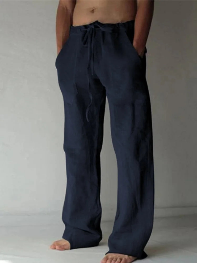 2025 New Men Spring Summer Quality Trousers Mens Cotton Hemp Breathable Comfortable Casual Home Straight Pants Linen Men's Pants