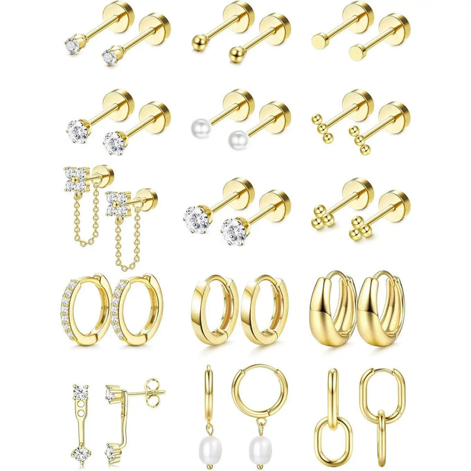 Flat-Back Stud & Hoop Set — 15 Pairs