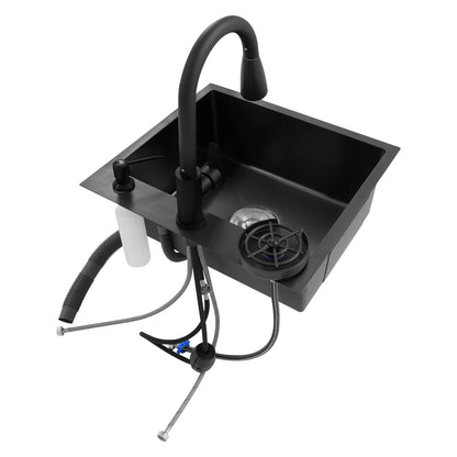 Multi-functional Kitchen Sink with Retractable Faucet, Soap Dispenser and Drip Basket Black Stainless Steel Sink 3 Specification