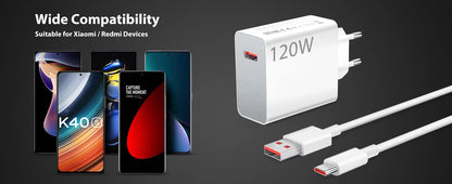 6A 120W EU Fast USB Wall Charger For Xiaomi 11 12 13 14 15 Ultra Redmi Note 11T 12 13 POCO F6 X5 Pro Type C Turbo Charging Cable