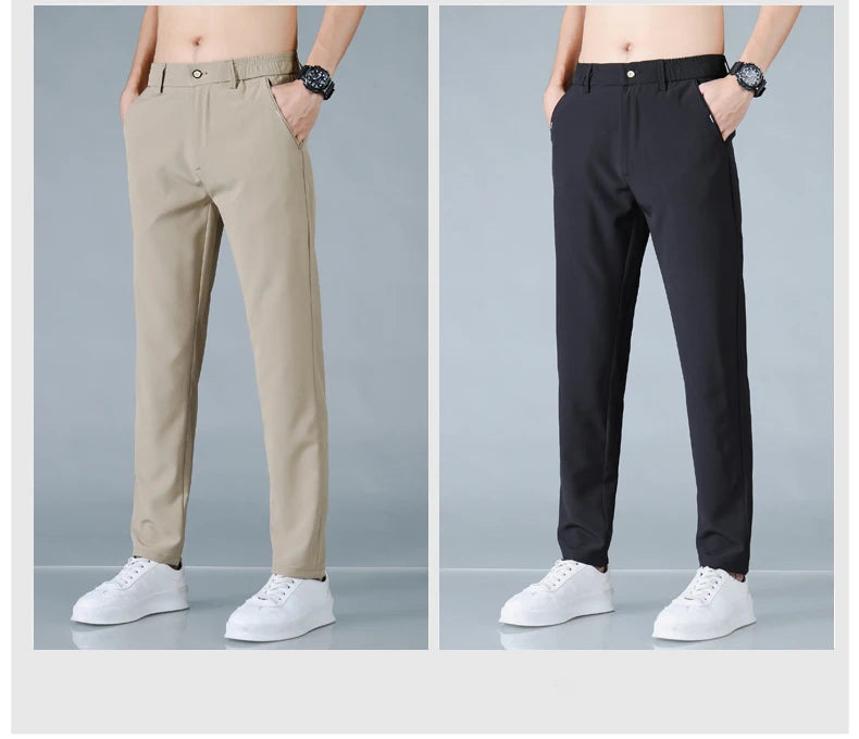 2025 Spring Summer Ultra-thin Men's Casual Pants Slim Straight Leg Elastic Waist Sports Jogging Trousers Fashion Men Golf Pants