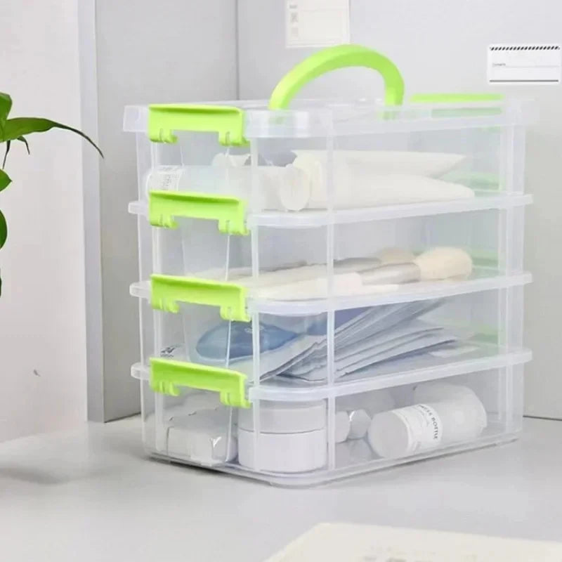4-Layer Transparent Plastic Storage Box, Cover Partitioned Drawer Organizer, Building Block Portable Storage Case