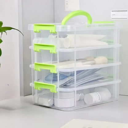 4-Layer Transparent Plastic Storage Box, Cover Partitioned Drawer Organizer, Building Block Portable Storage Case