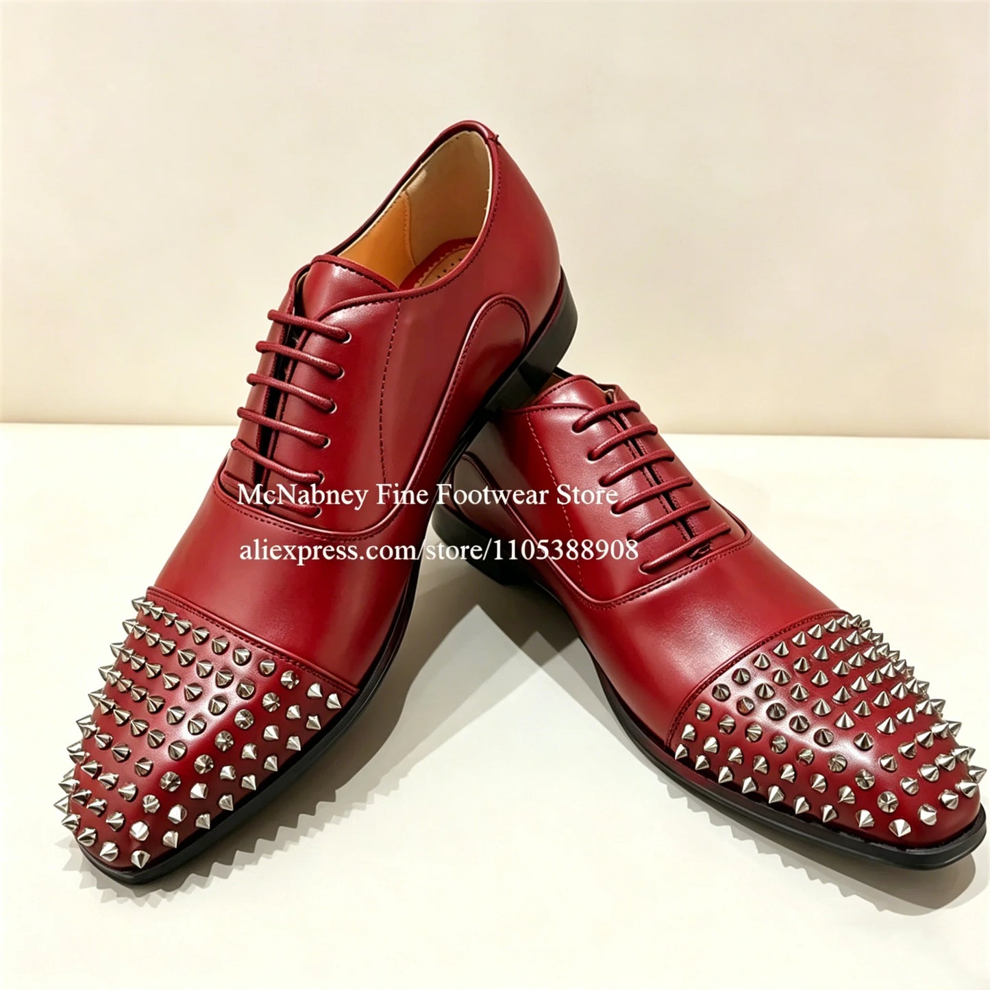 Spike Studs Leather Dress Shoes Lace up Black Alpha Male Gentleman Oxford Shoes Classic Formal Shoes Punk Rock Style Party Wear