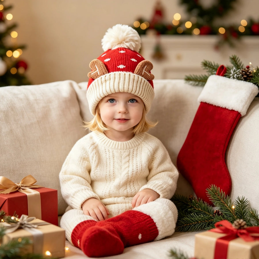 Kids' Reindeer & Snowflake Knit Hat — product image