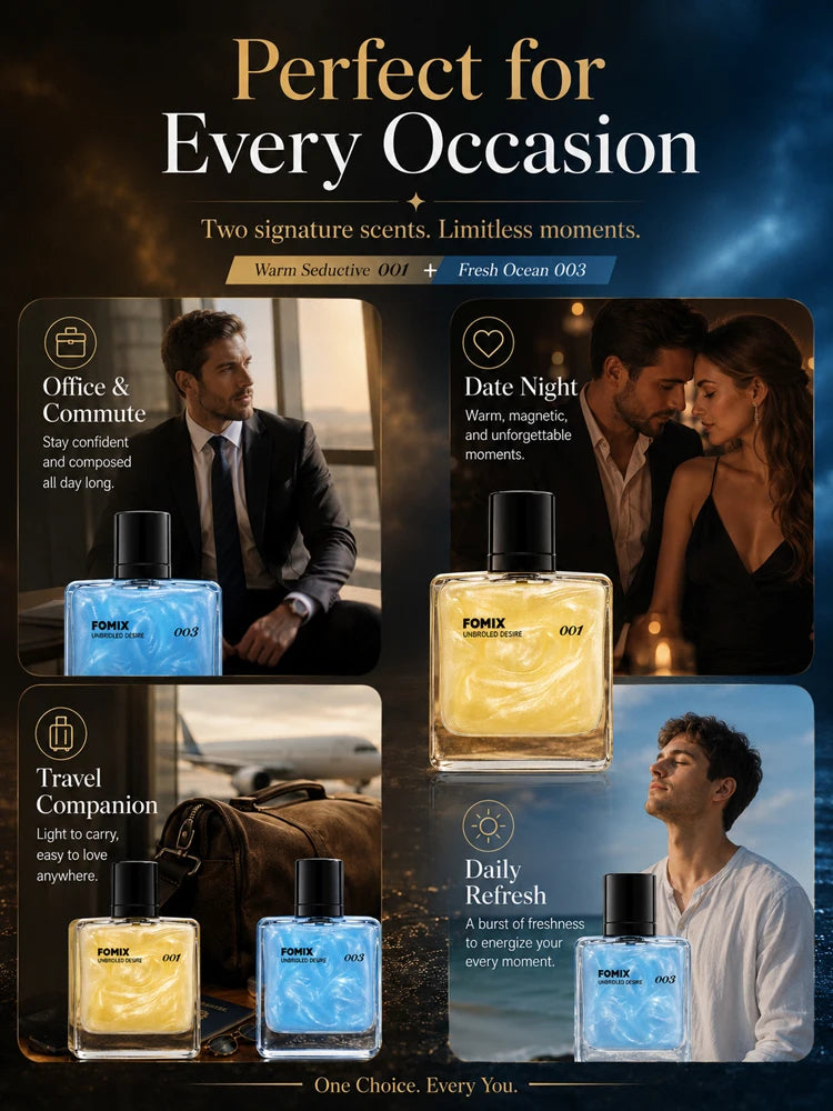 FOMIX 2PCS Men's Perfume Set, Long Lasting Fresh Ocean & Warm Seductive Eau De Parfum Spray, Citrus Floral Musk Woody Cologne, Day Night Portable Fragrance Gift for Him