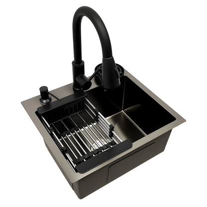 Multi-functional Kitchen Sink with Retractable Faucet, Soap Dispenser and Drip Basket Black Stainless Steel Sink 3 Specification