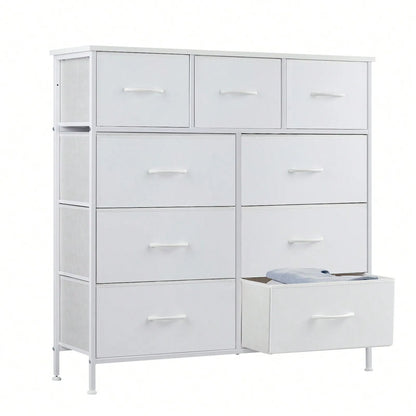 Tall 9 Fabric Clothes Cabinet Storage Organizers And Wood Top Surface Table Chest ,9 Drawer Dresser,Fabric Storage Tower For Bedroom, Hallway, Entryway, Closet, Tall Chest Organizer Unit With Fabric Bins, Steel Frame, , Easy