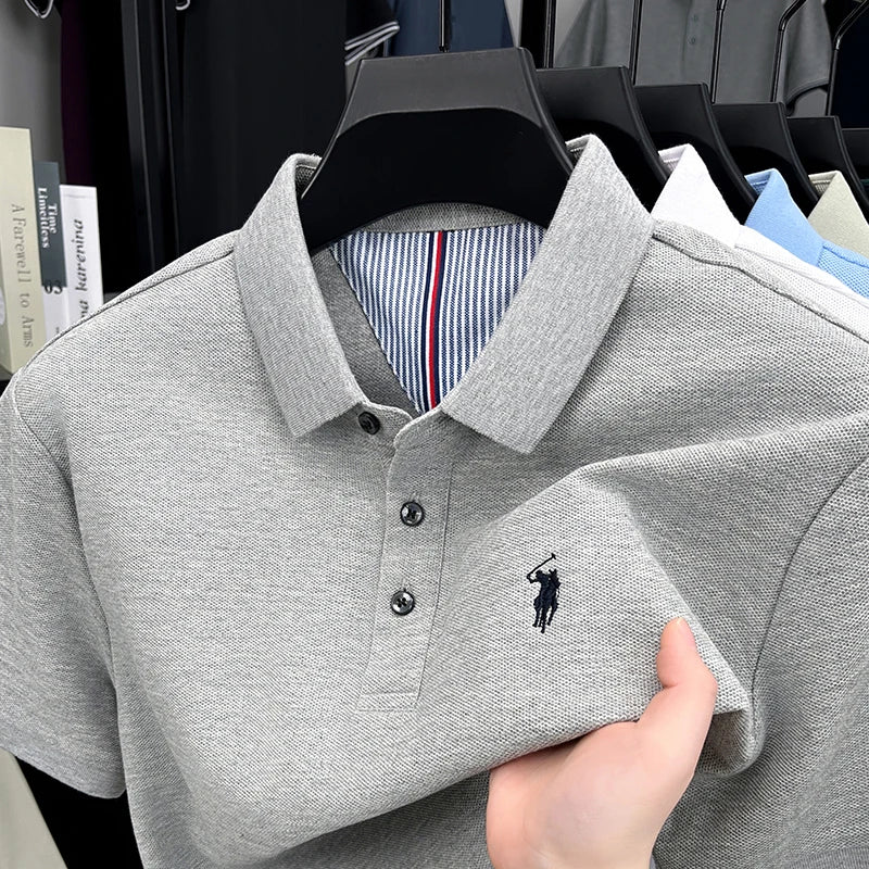 100% pure cotton short sleeved men's polo shirt summer fashion high-end brand pony embroidery golf top casual business T-shirt