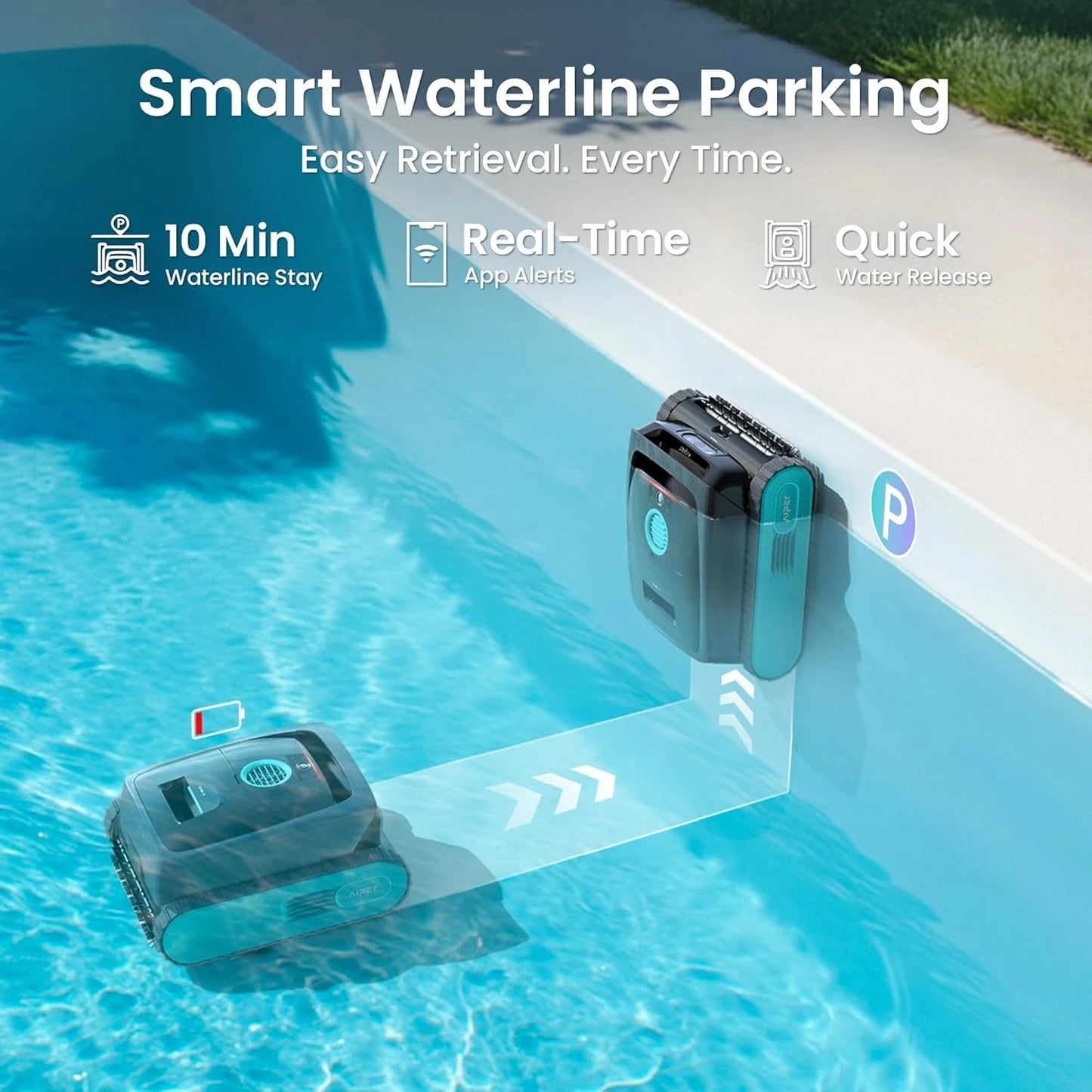 Cordless Robotic Pool Cleaner with Wireless Charging Dock, Smart Waterline Parking, Custom