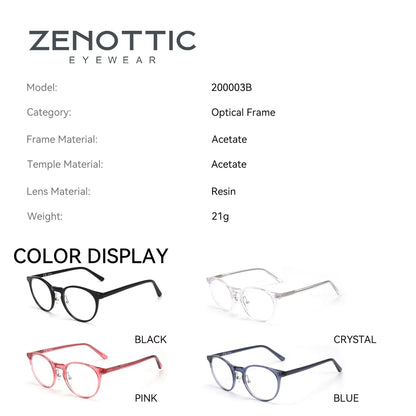 ZENOTTIC (XS Size) Handmade Acetate Round Prescription Eyeglasses Transparent Circular Progressive Optical Glasses for Women Men
