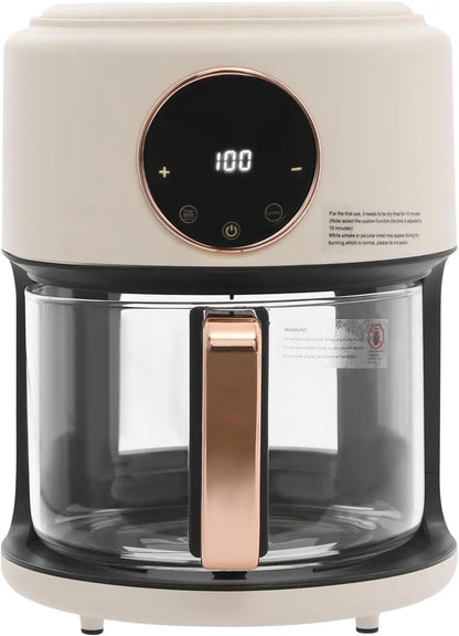 3.81Qt Air Fryer, Portable Glass Air Fryer Compact Smart Air Fryer Oven 8 Preset Modes with Digital Display Fast Preheat for Home Kitchens, Restaurants, Family Gatherings, Outdoor Picnics (White)