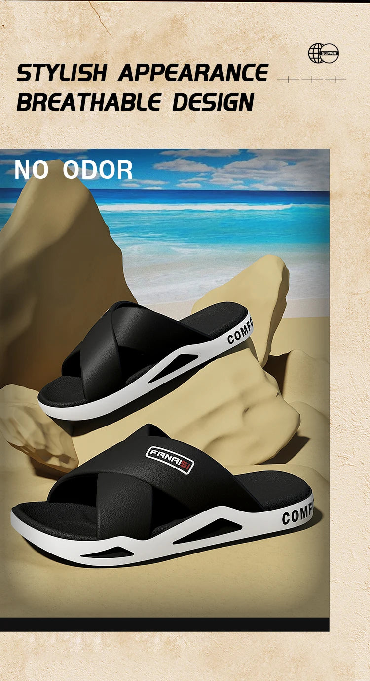 Men's Outdoor Fashion Sandals-Cross Strap Open Toe Slide Sandal,Non-Slip Bath Shower Slippers,Beach Shoes for Swimming & Walking