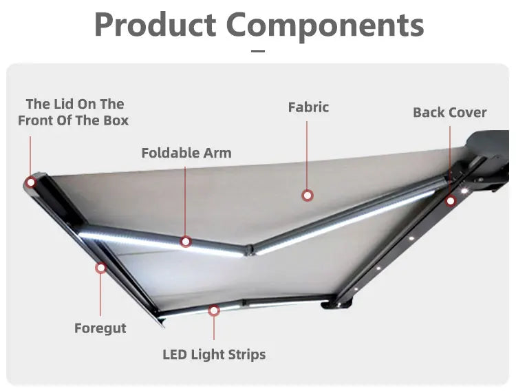 Electric waterproof full cassette aluminum alloy frame retractable awning articulated arm patio garden awning
