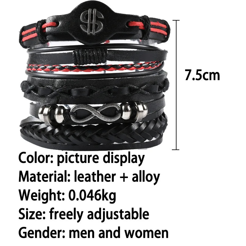 Fashion Bracelet Viking  Bracelet For Men Hand Bracelets Woven Skull Hand Jewelry Adjustable Leather Set viking man bracelet