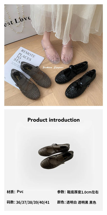 Transparent crystal women's shoes 2026 summer new jelly hollow soft sole fashionable versatile outer wear cool slippers women