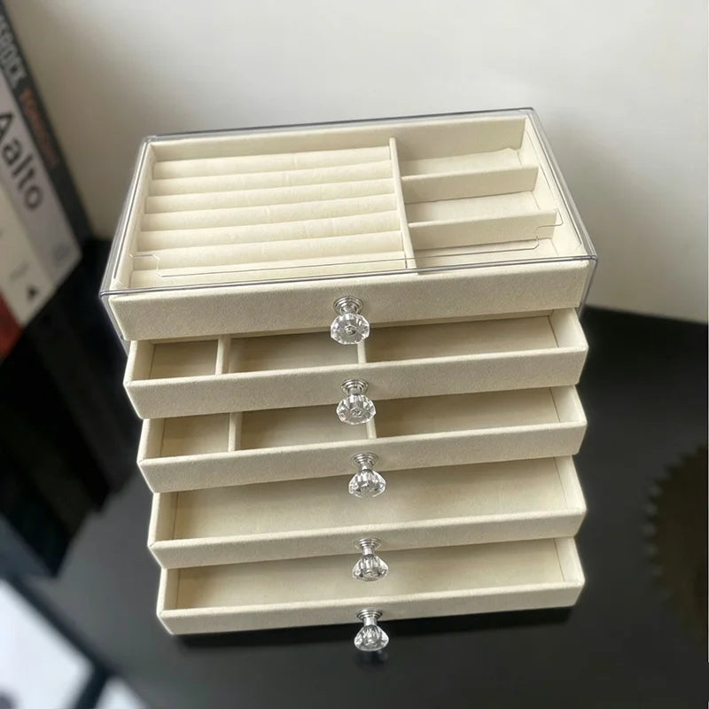 5 Layers Desktop Jewelry Drawer Large Capacity Earrings Ring Necklace Storage Organizer Display Stand